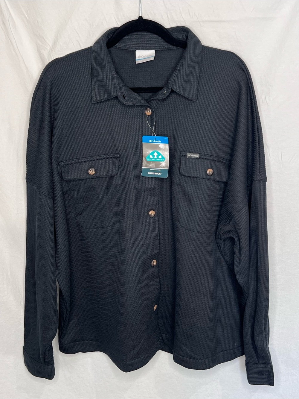 NWT COLUMBIA Women’s Sz 1X Holly Hideaway Waffle Shirt Jacket Black Shacket NEW